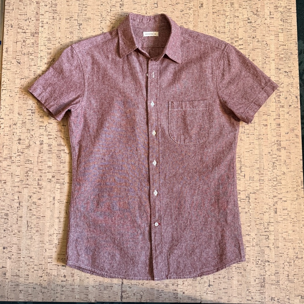 Gustin Rust Linen Chambray Red Button-Up Shirt
